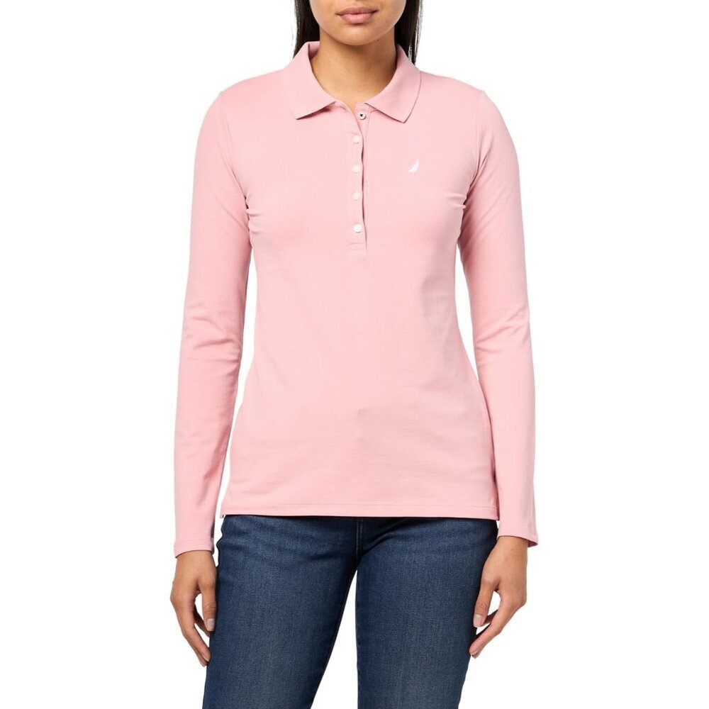Women's Long Sleeve Cotton Spandex Polo Shirt Collared Classic Casual